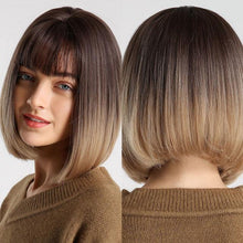 Load image into Gallery viewer, Treding Bob Straight Brown Black Ombre Synthetic Wig Natural Short Wig for Women Middle Part Cosplay Wigs Heat Resistant Wigs For Black Women Wigs For Cosplay
