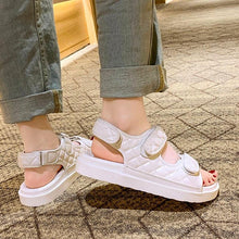 Load image into Gallery viewer, Trendy Black Sandals Summer New Flat Embroidery Thick-Soled Casual Design Hiking Sandals Outdoor Sport Sandals Athletic Sandals Walking Water Women Shoes For Summer
