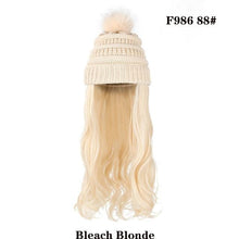Load image into Gallery viewer, Trendy Hat Wig Synthetic Long Wavy Wigs with Beret Hat Knitted Fashion black Autumn Winter Cap Hair Extensions Wigs For Black Women Cosplay Wigs For Women
