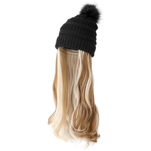 Load image into Gallery viewer, Trendy Hat Wig Synthetic Long Wavy Wigs with Beret Hat Knitted Fashion black Autumn Winter Cap Hair Extensions Wigs For Black Women Cosplay Wigs For Women
