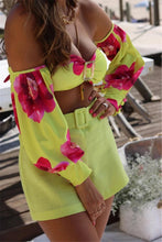 将图片加载到图库查看器，Trendy High Waist Bikini New Long Sleeve Swimsuit  Women's Long Sleeve High Waist Off-Shoulder Swimwear Women Bubble Sleeve Bikinis Mesh Charming Beach Wear
