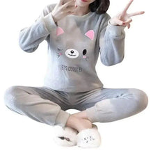 Load image into Gallery viewer, Trendy Pajama Women Thick Flannel Warm Female Winter Pajama Set Long Sleeve Full Trousers Two Piece Pajamas  Cartoon Pajamas Women Pajamas Set Sleepwear Autumn Plus Size Top Long Pant Sleepwear Girls Pajamas
