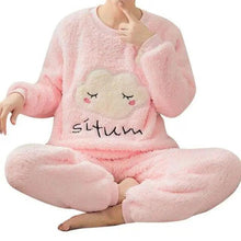 Load image into Gallery viewer, Trendy Pajama Women Thick Flannel Warm Female Winter Pajama Set Long Sleeve Full Trousers Two Piece Pajamas  Cartoon Pajamas Women Pajamas Set Sleepwear Autumn Plus Size Top Long Pant Sleepwear Girls Pajamas
