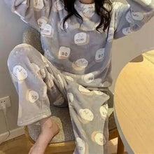 Load image into Gallery viewer, Trendy Pajama Women Thick Flannel Warm Female Winter Pajama Set Long Sleeve Full Trousers Two Piece Pajamas  Cartoon Pajamas Women Pajamas Set Sleepwear Autumn Plus Size Top Long Pant Sleepwear Girls Pajamas

