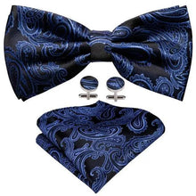Load image into Gallery viewer, Trendy Patterned Silk Jacquard Plaid Bowtie With  Pocket Square And Cufflinks Set For Men Unique  Butterfly Party Wedding Casual Business Bowtie For Men
