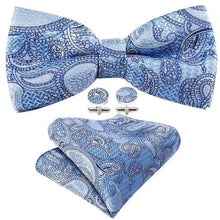 Load image into Gallery viewer, Trendy Patterned Silk Jacquard Plaid Bowtie With  Pocket Square And Cufflinks Set For Men Unique  Butterfly Party Wedding Casual Business Bowtie For Men
