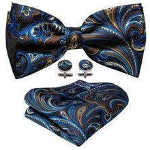 Load image into Gallery viewer, Trendy Patterned Silk Jacquard Plaid Bowtie With  Pocket Square And Cufflinks Set For Men Unique  Butterfly Party Wedding Casual Business Bowtie For Men
