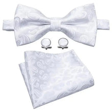 Load image into Gallery viewer, Trendy Patterned Silk Jacquard Plaid Bowtie With  Pocket Square And Cufflinks Set For Men Unique  Butterfly Party Wedding Casual Business Bowtie For Men
