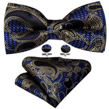 Load image into Gallery viewer, Trendy Patterned Silk Jacquard Plaid Bowtie With  Pocket Square And Cufflinks Set For Men Unique  Butterfly Party Wedding Casual Business Bowtie For Men
