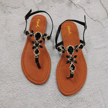 Load image into Gallery viewer, Trendy Summer Women's Shoes Beautiful Crystal Shiny Flat Sandals With Back Strap Footwear Rhinestones Flat Sandals Strappy Comfort Open Toe Flat Women Sandals
