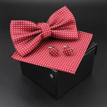 Load image into Gallery viewer, Trendy Tiny Dots Print Bowtie With Pocket Square And Cufflinks Set For Men Retro  Butterfly Party Wedding Bowties Without Box Stylish Ties Gift
