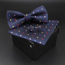Load image into Gallery viewer, Trendy Tiny Dots Print Bowtie With Pocket Square And Cufflinks Set For Men Retro  Butterfly Party Wedding Bowties Without Box Stylish Ties Gift
