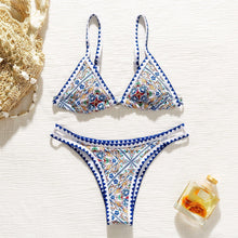将图片加载到图库查看器，Triangle Micro Bikini Set Vintage Print Swimsuit Women's Swimming Suit Hollow Out Swimwear Padded Push Up Bikini Set Swimwear Beachwear Swimsuit High Cut Bathing Suit Swim
