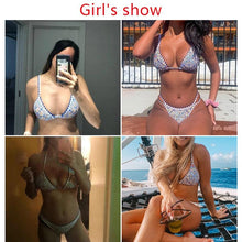 将图片加载到图库查看器，Triangle Micro Bikini Set Vintage Print Swimsuit Women's Swimming Suit Hollow Out Swimwear Padded Push Up Bikini Set Swimwear Beachwear Swimsuit High Cut Bathing Suit Swim
