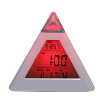 Load image into Gallery viewer, Triangle Pyramid Calendar Thermometer Colorful Backlight Change Clock Digital Alarm Clock Digital Alarm Thermometer Night Glowing Cube Clock LED Change LCD for Bedroom
