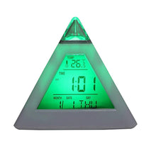 Load image into Gallery viewer, Triangle Pyramid Calendar Thermometer Colorful Backlight Change Clock Digital Alarm Clock Digital Alarm Thermometer Night Glowing Cube Clock LED Change LCD for Bedroom
