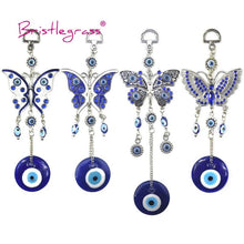 将图片加载到图库查看器，Turkish Blue Evil Eye Rhinestone Butterfly Amulet with Blue Rhinestone Car Charm Rear View Mirror Wall Hanging Protection Lucky Charms Wall Hanging Pendant Protection  Home Decor Blessing Gift
