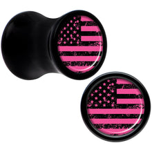 Load image into Gallery viewer, Black Acrylic Pink American Flag Saddle Plug Set 2G

