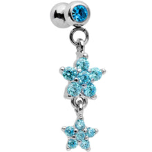 Load image into Gallery viewer, 16G 1/4 Aqua Gem Double Star Dangle Cartilage Tragus Earring
