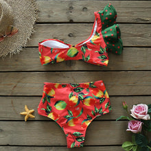 将图片加载到图库查看器，Two-Pieces Women Floral Push-Up Padded Bra Ruffles Bikini Set Swimsuit Swimwear Bathing Suit Beachwear Floral Printed Swimsuit Knotted String Triangle Bikini Tie Side High Cut Cheeky Bikini Set
