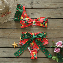 将图片加载到图库查看器，Two-Pieces Women Floral Push-Up Padded Bra Ruffles Bikini Set Swimsuit Swimwear Bathing Suit Beachwear Floral Printed Swimsuit Knotted String Triangle Bikini Tie Side High Cut Cheeky Bikini Set
