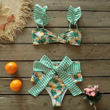 将图片加载到图库查看器，Two-Pieces Women Floral Push-Up Padded Bra Ruffles Bikini Set Swimsuit Swimwear Bathing Suit Beachwear Floral Printed Swimsuit Knotted String Triangle Bikini Tie Side High Cut Cheeky Bikini Set
