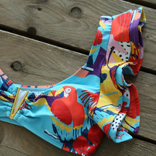 将图片加载到图库查看器，Two-Pieces Women Floral Push-Up Padded Bra Ruffles Bikini Set Swimsuit Swimwear Bathing Suit Beachwear Floral Printed Swimsuit Knotted String Triangle Bikini Tie Side High Cut Cheeky Bikini Set
