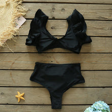 将图片加载到图库查看器，Two-Pieces Women Floral Push-Up Padded Bra Ruffles Bikini Set Swimsuit Swimwear Bathing Suit Beachwear Floral Printed Swimsuit Knotted String Triangle Bikini Tie Side High Cut Cheeky Bikini Set
