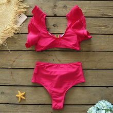 将图片加载到图库查看器，Two-Pieces Women Floral Push-Up Padded Bra Ruffles Bikini Set Swimsuit Swimwear Bathing Suit Beachwear Floral Printed Swimsuit Knotted String Triangle Bikini Tie Side High Cut Cheeky Bikini Set
