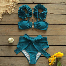 Load image into Gallery viewer, Two-Pieces Women  Push-Up Padded Bra Ruffles Bandage Bikini Set Swimsuit  Women's Bathing Suits Ruffles Flounce Bikini Sets Low Rise Two Piece Swimsuit Swimwear Bathing Suit Beachwear
