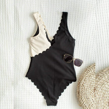 Load image into Gallery viewer, Two Tone Scallop Trim One Piece Swimsuit
