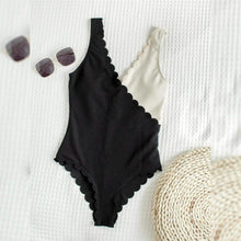 Load image into Gallery viewer, Two Tone Scallop Trim One Piece Swimsuit

