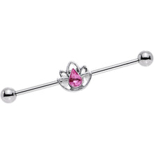 Load image into Gallery viewer, 14G Pink Gem Lonely Lotus Flower Industrial Barbell 38mm
