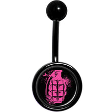 Load image into Gallery viewer, Pink Grenade Black Belly Ring
