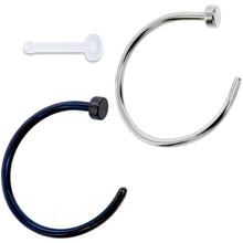 将图片加载到图库查看器，20G 3/8 Pack Set of 3 Assorted Stainless Steel Nose Hoop Rings
