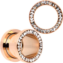 将图片加载到图库查看器，Clear CZ Gem Rose Gold PVD Bling Screw Fit Tunnel Plug Set 3mm to 16mm
