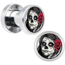 Load image into Gallery viewer, Katrina Sugar Skull with Rose Flower Steel Screw Fit Plug Set 4G
