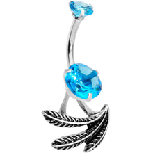将图片加载到图库查看器，Blue CZ Gem Feather Trio Dangle Belly Ring
