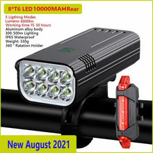 Load image into Gallery viewer, Ultra Bright Bicycle Light USB Rechargeable LED Bike Headlight Waterproof Bike Flashlight USB Rechargeable Bike Lights Front And Back 8 LED Bicycle Lights Front 5 Light Modes 15-30 Hours Working Time
