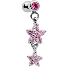 将图片加载到图库查看器，16G 1/4 Pink Gem Double Star Dangle Cartilage Tragus Earring
