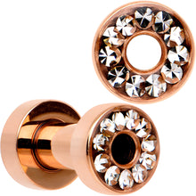 将图片加载到图库查看器，Clear CZ Gem Rose Gold PVD Bling Screw Fit Tunnel Plug Set 3mm to 16mm
