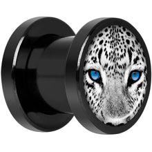 Load image into Gallery viewer, Black White Leopard Eyes Black Anodized Screw Fit Plug Set 0G
