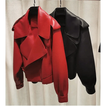 Load image into Gallery viewer, Unique Design Faux Leather Jacket Women Loose Soft Vintage Motorcycle Biker Coat Short Pu Leather Coat Female Punk Autumn Streetwear Outwear
