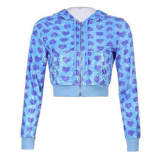 Load image into Gallery viewer, Unique Design Velvet Heart Print Cropped Top Bomber Jacket For Women Autumn Cute Pink Long Sleeve Coats Zipper Winter Overcoat
