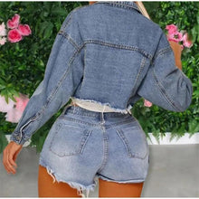Load image into Gallery viewer, Unique Design Women's Denim Cropped Jacket Female Pockets Hole Short Jean Jackets Ladies Fashionable Button Casual Solid Coats
