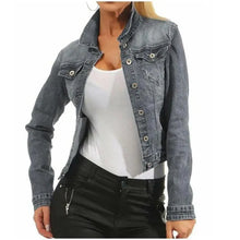 Load image into Gallery viewer, Unique Design Women's Denim Cropped Jacket Female Pockets Hole Short Jean Jackets Ladies Fashionable Button Casual Solid Coats
