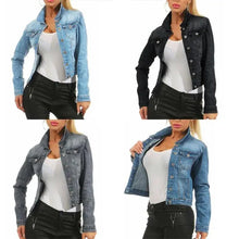 Load image into Gallery viewer, Unique Design Women's Denim Cropped Jacket Female Pockets Hole Short Jean Jackets Ladies Fashionable Button Casual Solid Coats
