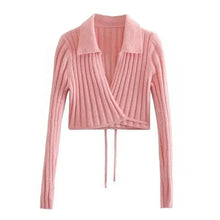 将图片加载到图库查看器，Unique Design Women's Sweater Solid Cross V-Neck Lace Up Bow Jumpers Long Sleeve Cardigan Female Spring Knitted Coat
