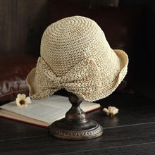 Load image into Gallery viewer, Unique Fashionable Bow Sun Hat Wide Floppy Summer Hats For Women Beach Straw Modern Bucket Hat Women's Summer Foldable Wide Breathable Outdoor Sun Hat
