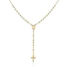 Load image into Gallery viewer, Unisex 14K Gold Virgin Mary Rosary Bead Cross Necklace 18''
